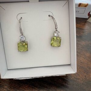 Lab created peridot & white topaz, triple rhodium plated earrings-Bomb Party